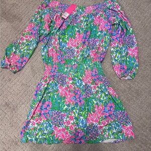 Lilly Pulitzer Pink Green Off-Shoulder Sundress